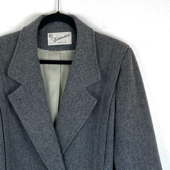 Vintage Fashionbila Wool Coat Made In USA 80s Gray Double Breasted Womens 12 LG - Picture 4 of 12